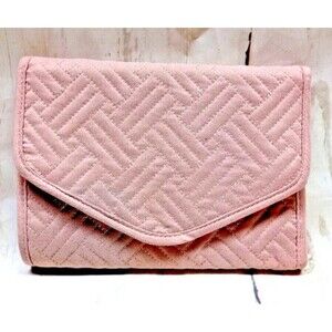 Crochet Hook Jewelry Makeup Case Foldable Organizer Button Closure Pink Accessor